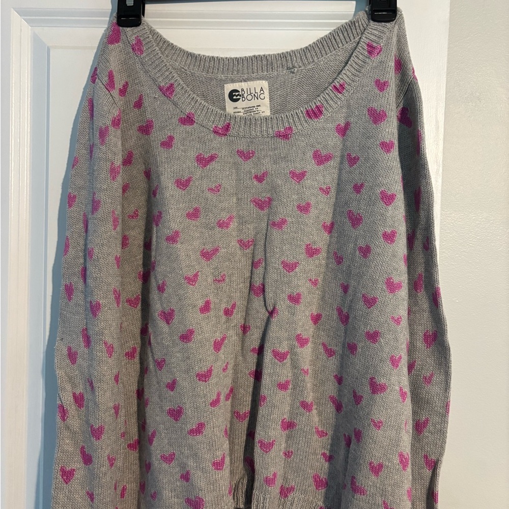 Billabong Gray Sweater with Pink Heart Design